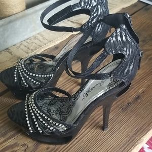 Strappy and rhinestone heels